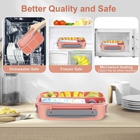 Boîte à lunch en plastique ZB, lot de 16 pièces, compatible micro-ondes, étanche, boîte bento en plastique à 3 compartiments pour l'école, le bureau, sans BPA, avec couverts