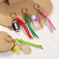 Porte-clés en corde tressée pour ballons de football, rugby, pickleball, tennis, raquettes de tennis et raquettes de pickleball, avec breloques mignonnes en corde de nylon pour porte-clés