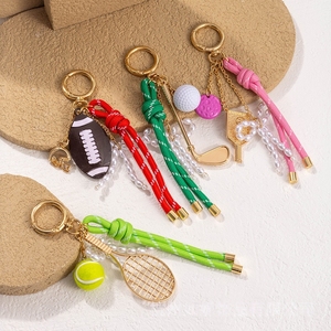 Porte-clés en corde tressée pour ballons de football, rugby, pickleball, tennis, raquettes de tennis et raquettes de pickleball, avec breloques mignonnes en corde de nylon pour porte-clés - Product Image 1