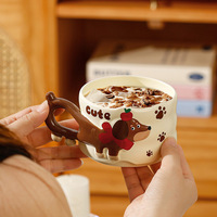 Mug en céramique de porcelaine motif Teckel mignon avec cuillère, coffret cadeau pour couples, idéal pour le bureau et la maison, cadeaux pour femmes