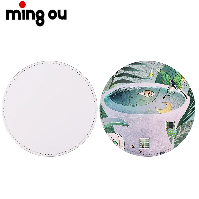 Unique Design Round Shaped Placemat and Sublimation Leather Coaster For Table/Cup