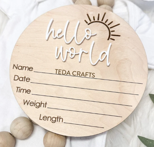 Cartellino per bambini con scritta scritta <span class=keywords><strong>in</strong></span> legno moderno con scritta di benvenuto con scritta scritta per bambini, ciao segnale di annuncio di nascita del mondo - Product Image 2