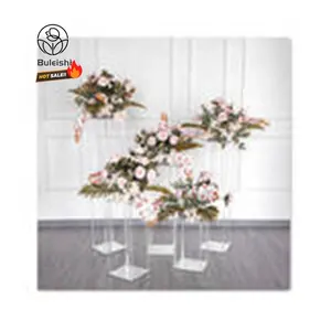 शादी सेंटरपीस ऐक्रेलिक क्रिस्टल फूल स्टैंड इवेंट सजावट निर्माता टेबल फूल साफ ऐक्रेलिक प्लिंथ डिस्प्ले स्टैंड