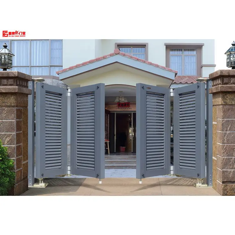 Puerta plegable suspendida de aluminio, puerta de jardín de estilo europeo simple, diseño simple, puerta de color gris