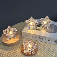 Vente en gros de bougies LED en forme d'étoile transparentes en plastique, lumière chaude, fonctionnant sur piles, finition brillante, décoration de table de mariage