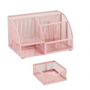 Mesh Desk Organizer with <b>Drawer</b> Multi-functional Pen Holder Stationery Organizer Office School Supplies <b>6</b> Compartments - Product Image 4