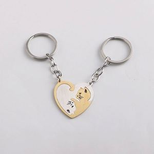 Love Cat Pendant Couple Waist Stainless Steel Anti Loss Keychain <b>Ring</b> <b>Bag</b> Hanging Accessories - Product Image 5