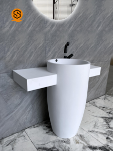 Cuvette en céramique <span class=keywords><strong>Corina</strong></span> cuvette ronde de lavage de main de piédestal bassin autoportant pour la salle de bains - Product Image 5