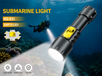 Lampe de plongée LED USB rechargeable Asafee, étanche IP68, avec corps en alliage d'aluminium et interrupteur à bouton-poussoir, pour la pêche et la recherche de nourriture