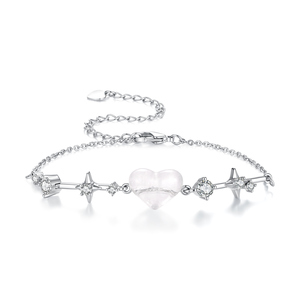 Bracelet chaîne plaqué argent avec pendentif cœur en zircon serti griffe, cadeau romantique pour femme - Product Image 1