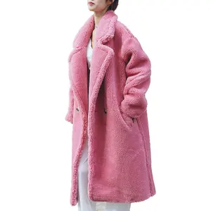 Atacado mulheres shearling coats &amp; jackets-Casaco feminino de urso de pelúcia, outono e inverno, feminino, quente, macio, sobretudo de pele, casaco de pelúcia
