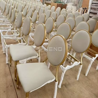 Chaise de banquet d'hôtel, événementielle ou de mariage en acier inoxydable, dossier rond en cuir PU et velours, design empilable, couleur or, vente chaude