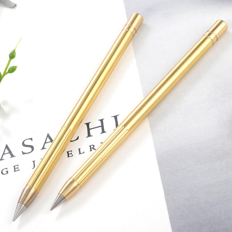 豪华黄金永恒铅笔热销金属花式生态纯黄铜直尺无墨铅笔永远笔