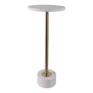 <b>Round</b> Marble Top <b>Side</b> <b>Table</b> With <b>Gold</b> Metal Base For Bedroom Or Living Room Decor - Product Image 1
