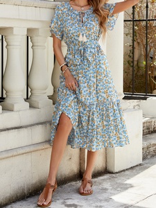 Robe d'été décontractée avec impression florale artistique Manches à volants anti-âge Style super féerique pour les vacances Pause thé - Product Image 5