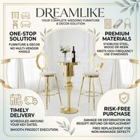Table de bar ronde en verre et acier inoxydable doré de haute qualité pour mariage, banquet, événement, location de mobilier, fournisseur en gros