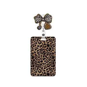 Wholesale brown leopard print rotating alligator clip retractable badge scroll <b>ID</b> card <b>holder</b> name key card <b>holder</b> - Product Image 5