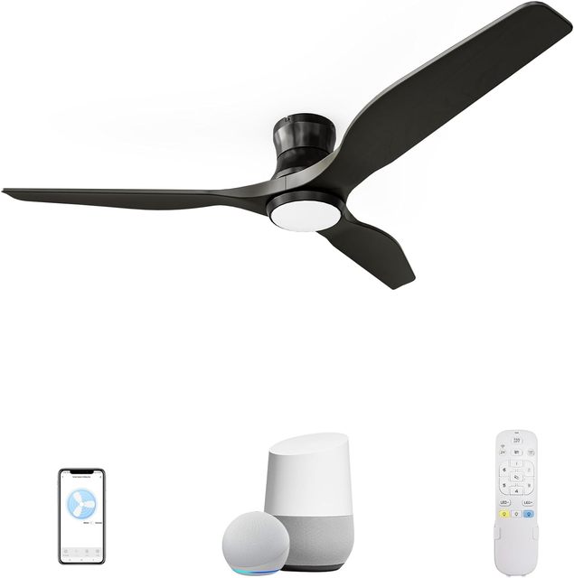 For Home Electric 110V Alexa Smart Remote Control Ceiling Fan 3 Wooden Blades DC Motor 6-Speed WiFi APP Control Household