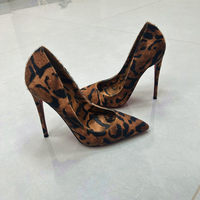 Sandales pointues à talon aiguille de 12 cm pour femmes, imprimé léopard sexy, été, avec semelle extérieure en caoutchouc et doublure en cuir synthétique