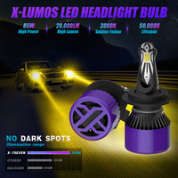 Ampoule de phare LED X7SEVEN avec plaque de refroidissement en cuivre 85W, puces 3570, jaune doré 3000K, H1 H3 H4 H7 H11 9005 9006 9012 pour voitures et motos