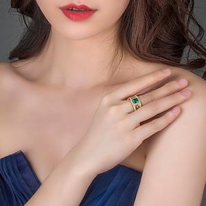 Bague de fiançailles unisexe en or avec émeraude, style occidental, cadeau pour femme, bijoux Messi, pour mariage et fête - Product Image 5