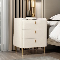 Table de chevet de luxe légère avec serrure Simple Modern Complete 3 Drawer Cat Scratch Leather Bedroom Bedside Cabinet.
