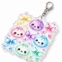 Porte-clés en acrylique personnalisé en gros, porte-clés Kawaii Bow Bao, breloque esthétique pastel, décoration de sac Coquette, cadeau personnalisé en vrac