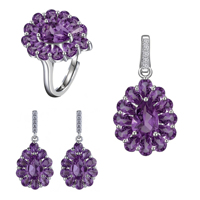 Vente en gros usine : Parure de bijoux en argent sterling 925 plaqué rhodium avec améthyste naturelle taille poire pour femme, idéale pour les soirées
