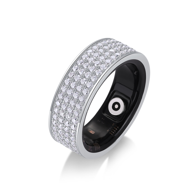 Stylish and Elegant Moissanite Diamond S925 Silver Smart Ring with Bluetooth Heart Rate Monitoring Jewelry Ring