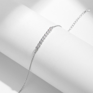 S925 Silver Minimalist catches light beautifully Chain <b>Bracelet</b> With Round Diamond Bezel Setting For Women's Everyday Wear - Product Image 4