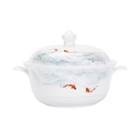 Service de vaisselle de style chinois traditionnel, motif poisson koi rouge porte-bonheur et eau bleue, élégants bols et assiettes en porcelaine pour la famille
