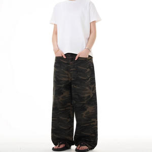 Pantalon cargo en denim camouflage taille basse pour homme, printemps automne, nouveau style américain, grande poche, coupe droite, ample, jambe large, décontracté - Product Image 2