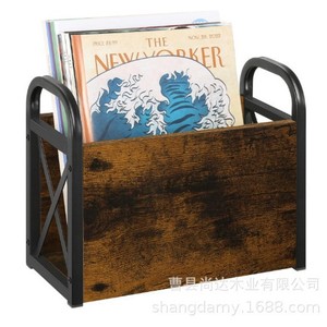 <b>Desktop</b> storage box, <b>desktop</b> vinyl record holder, multi-layer iron and wood combination <b>shelf</b>, magazine and photo album storage - Product Image 1