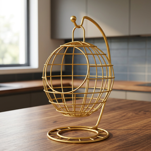 Golden Round <b>Metal</b> Storage <b>Basket</b> Stainless Steel Kitchen Food Container Minimalist Standing Type Durable Single - Product Image 4