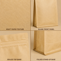 Sac d'emballage personnalisé en papier kraft doublé de feuille d'aluminium à fond plat pour les grains de café