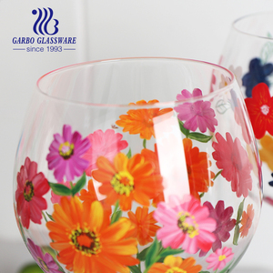 100 pièces de flûtes à vin originales en verre soufflé à la main de 15 oz, motif libellule et fleur colorée, peintes à la main - Product Image 4