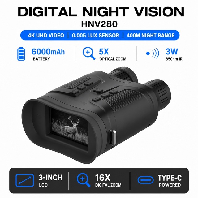 400m Night Range Infrared Night Vision Binoculars HNV280 4K Digital Night Vision Camera for Nature Exploring Use