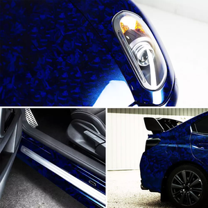 Vinilo Adhesivo para Automóviles de Fibra de Carbono Forjado Azul Brillante, PVC/PET Resistente a los Rayos UV, Autoregenerable, que Cambia de Color, Antiarañazos - Product Image 3