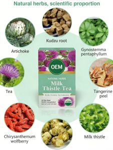 Té de Apoyo Hepático con Cardo Mariano OEM, Mezcla Herbal de Alcachofa y Raíz de Kudzu, CGMP, 20 Bolsitas de Té de 2.5g Cada Una, Caja de 50g - Product Image 5