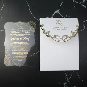 Impresión de oro claro acrílico tarjeta de invitación para boda