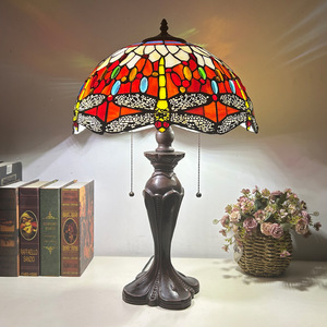 Stained Glass American-Style Table Lamp with Dragonfly Design and Pull <strong>Chain</strong> for Study/Room Use Bedrooms - Product Image 4