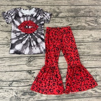 Baby Girls Short Sleeve Shirt Top Bell Bottom Pants Tie Dye Leopard Design Toddler Kids Boutique Outfits Clothing Sets 2021