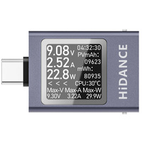 Voltímetro/Amperímetro Digital con Pantalla a Color, USB Tipo-C, Monofásico, CC 4.5-50V, 0-12A, Medidor de Potencia, Cargador Portátil, para Pruebas