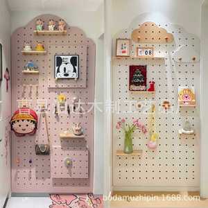 Solid Wood Pegboard <b>Wall</b> <b>Shelf</b> Rectangle Punch Free <b>Wall</b> <b>Mounted</b> Storage Rack Entryway Display Organizer - Product Image 2