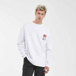 T-shirt da uomo casual oversize a maniche lunghe con stampa traspirante e girocollo - Product Image 1