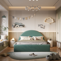 Lit avec tête de lit semi-circulaire en velours turquoise, lit rembourré minimaliste et doux avec cadre en bois de pin pour chambre à coucher