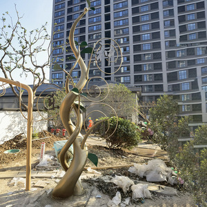 Fiberglass Abstract <b>Tree</b> Sculpture Irregular Shape Metallic Finish <b>Outdoor</b> Garden Ornament Freestanding Landscape Decor - Product Image 1