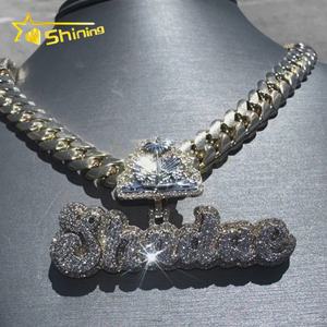 Liontin nama Mossanite liontin Iced Out VVS Moissanite liontin huruf perak 925 perhiasan Hip Hop berlapis emas - Product Image 1