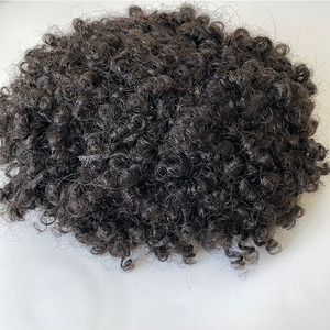 100% vera vergine dei capelli umani sistema di ricambio completo di pizzo Q6 base 1B naturale onda nera rotolo parrucchino ricci per gli uomini di colore - Product Image 4