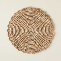 Set de table rond en raphia naturel tressé à bord festonné, en jonc de mer, pour décoration de table bohème, vente en gros
